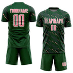 Custom Green Medium Pink-White Slant Lines Sports Sublimation Soccer Uniform Jersey