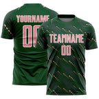 Custom Green Medium Pink-White Slant Lines Sports Sublimation Soccer Uniform Jersey