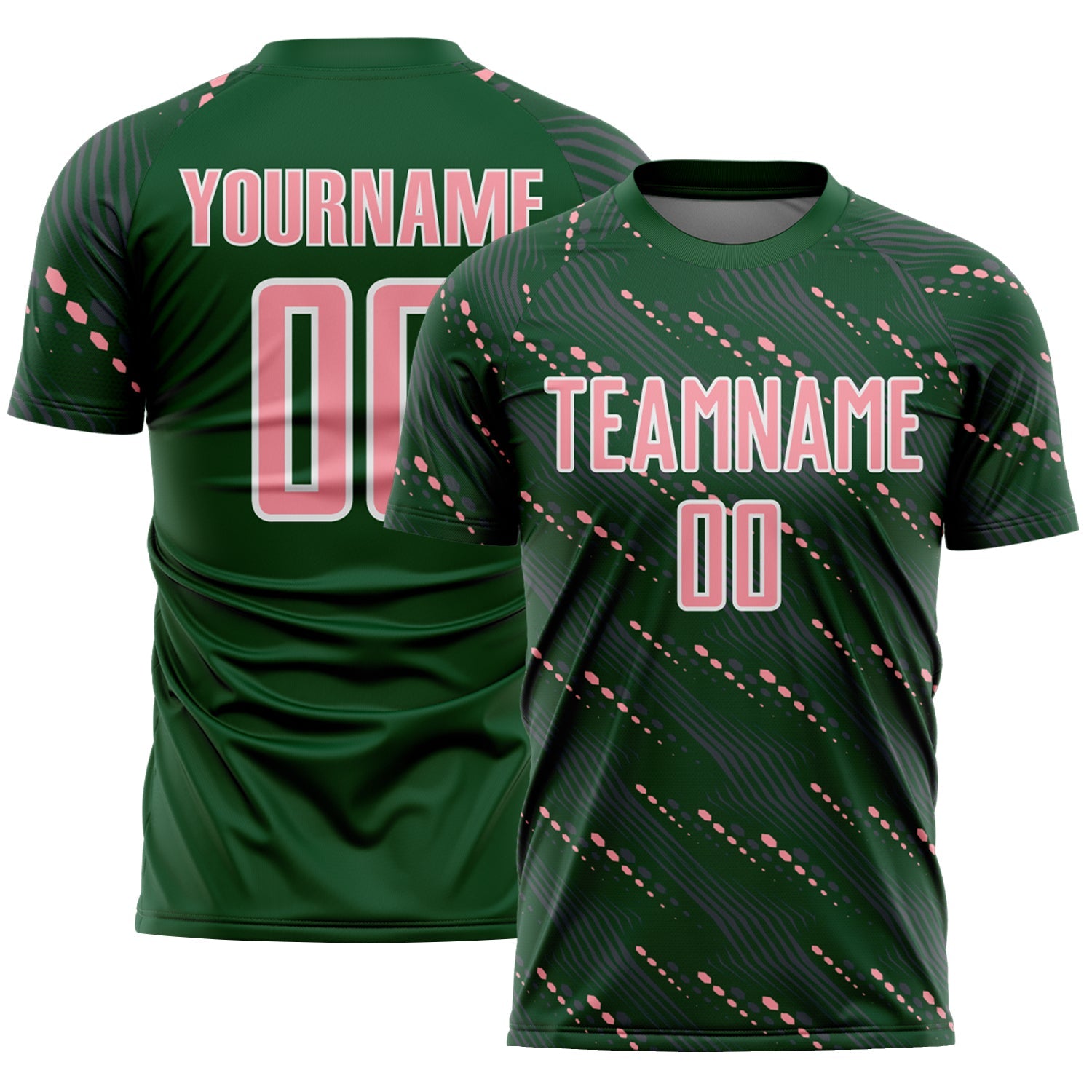 Custom Green Medium Pink-White Slant Lines Sports Sublimation Soccer Uniform Jersey