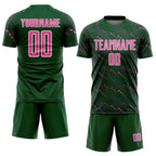 Custom Green Pink-White Slant Lines Sports Sublimation Soccer Uniform Jersey