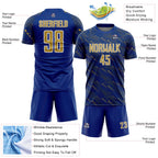 Custom Royal Old Gold-White Slant Lines Sports Sublimation Soccer Uniform Jersey