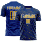 Custom Royal Old Gold-White Slant Lines Sports Sublimation Soccer Uniform Jersey