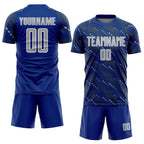 Custom Royal Gray-White Slant Lines Sports Sublimation Soccer Uniform Jersey