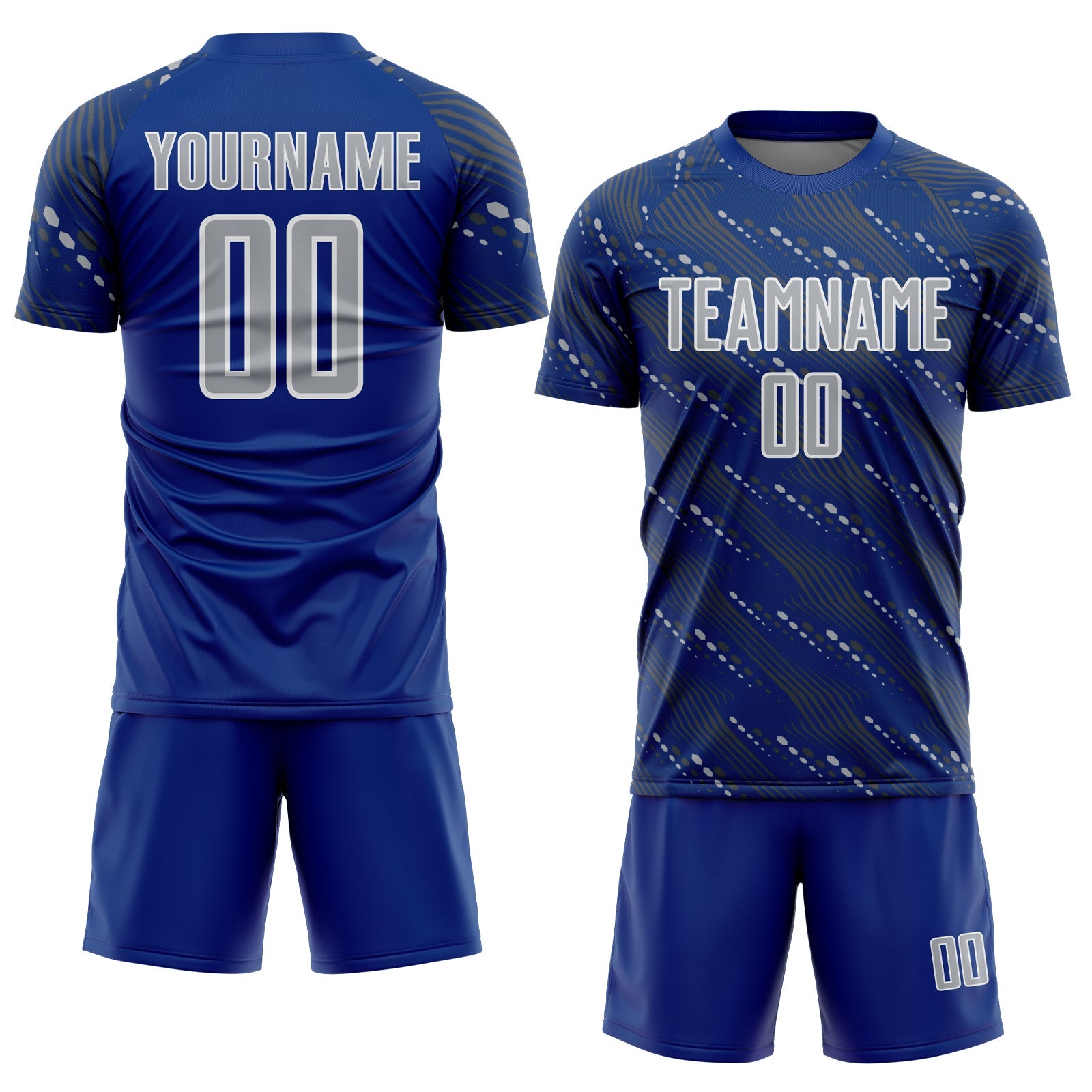 Custom Royal Gray-White Slant Lines Sports Sublimation Soccer Uniform Jersey