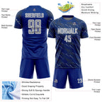 Custom Royal Gray-White Slant Lines Sports Sublimation Soccer Uniform Jersey