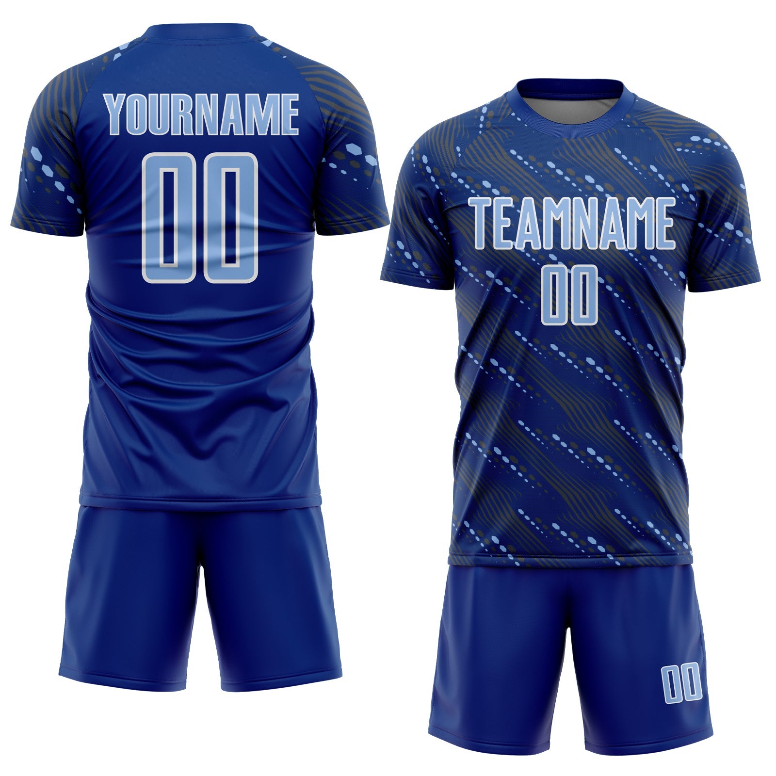 Custom Royal Light Blue-White Slant Lines Sports Sublimation Soccer Uniform Jersey