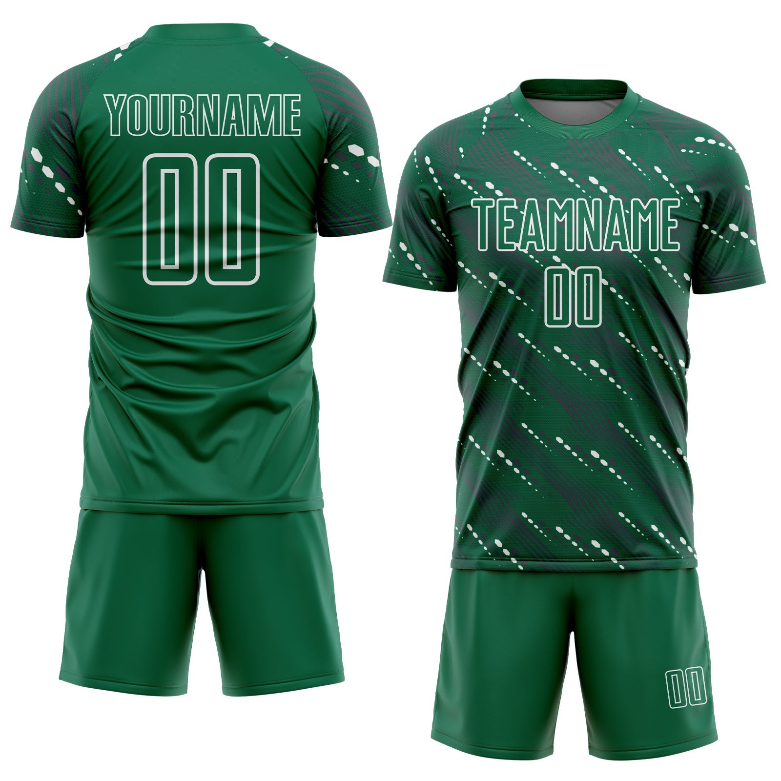Custom Kelly Green White Slant Lines Sports Sublimation Soccer Uniform Jersey
