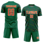 Custom Kelly Green Orange-White Slant Lines Sports Sublimation Soccer Uniform Jersey