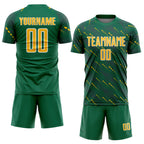Custom Kelly Green Gold-White Slant Lines Sports Sublimation Soccer Uniform Jersey