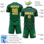 Custom Kelly Green Gold-White Slant Lines Sports Sublimation Soccer Uniform Jersey