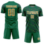 Custom Kelly Green Old Gold-White Slant Lines Sports Sublimation Soccer Uniform Jersey