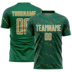 Custom Kelly Green Old Gold-White Slant Lines Sports Sublimation Soccer Uniform Jersey
