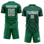 Custom Kelly Green Gray-White Slant Lines Sports Sublimation Soccer Uniform Jersey