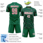 Custom Kelly Green Medium Pink-White Slant Lines Sports Sublimation Soccer Uniform Jersey