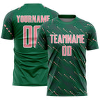 Custom Kelly Green Medium Pink-White Slant Lines Sports Sublimation Soccer Uniform Jersey