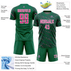 Custom Kelly Green Pink-White Slant Lines Sports Sublimation Soccer Uniform Jersey