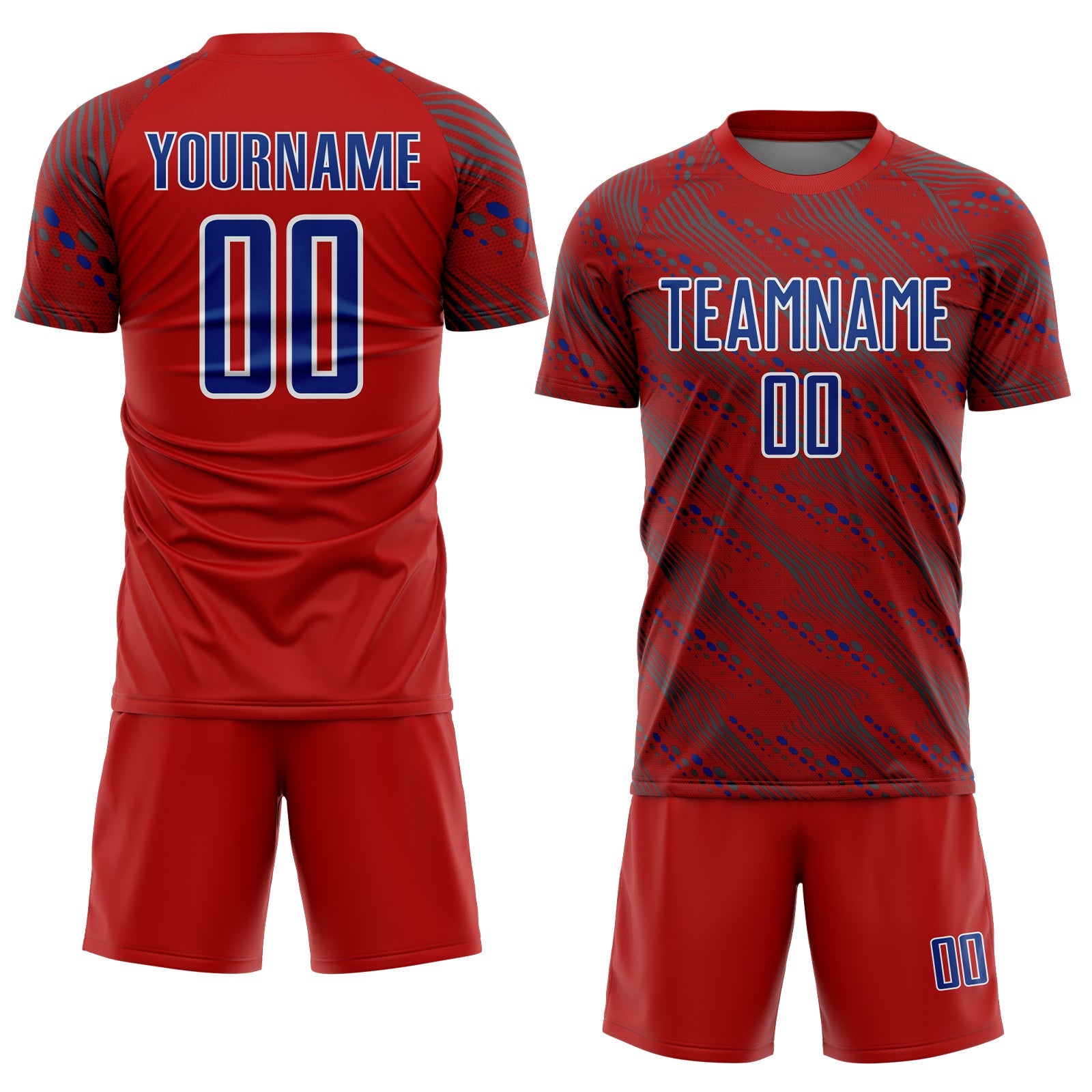 Custom Red Royal-White Slant Lines Sports Sublimation Soccer Uniform Jersey