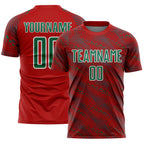 Custom Red Kelly Green-White Slant Lines Sports Sublimation Soccer Uniform Jersey