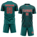 Custom Teal Red-White Slant Lines Sports Sublimation Soccer Uniform Jersey