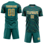 Custom Teal Old Gold-White Slant Lines Sports Sublimation Soccer Uniform Jersey