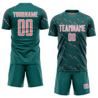 Custom Teal Medium Pink-White Slant Lines Sports Sublimation Soccer Uniform Jersey