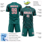 Custom Teal Medium Pink-White Slant Lines Sports Sublimation Soccer Uniform Jersey