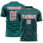 Custom Teal Medium Pink-White Slant Lines Sports Sublimation Soccer Uniform Jersey