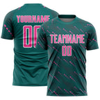 Custom Teal Pink-White Slant Lines Sports Sublimation Soccer Uniform Jersey