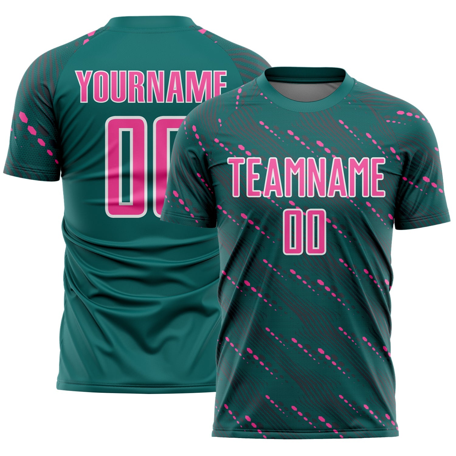 Custom Teal Pink-White Slant Lines Sports Sublimation Soccer Uniform Jersey