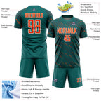 Custom Teal Orange-White Slant Lines Sports Sublimation Soccer Uniform Jersey
