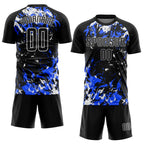 Custom Black Royal-White Fluid Art Splash Sublimation Soccer Uniform Jersey
