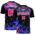 Custom Black Pink Royal-White Fluid Art Splash Sublimation Soccer Uniform Jersey