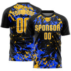 Custom Black Gold Royal-White Fluid Art Splash Sublimation Soccer Uniform Jersey
