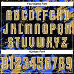 Custom Black Old Gold Royal-White Fluid Art Splash Sublimation Soccer Uniform Jersey