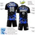 Custom Black Gray Royal-White Fluid Art Splash Sublimation Soccer Uniform Jersey