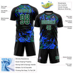 Custom Black Kelly Green Royal-White Fluid Art Splash Sublimation Soccer Uniform Jersey
