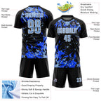 Custom Black Light Blue Royal-White Fluid Art Splash Sublimation Soccer Uniform Jersey