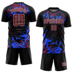Custom Black Crimson Royal-White Fluid Art Splash Sublimation Soccer Uniform Jersey