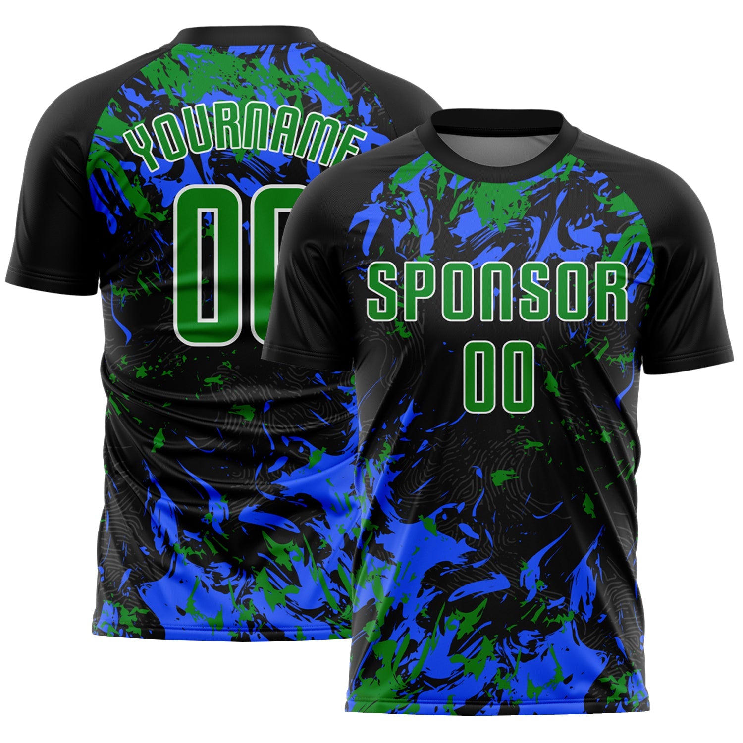 Custom Black Grass Green Royal-White Fluid Art Splash Sublimation Soccer Uniform Jersey