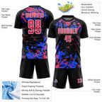 Custom Black Neon Pink Royal-White Fluid Art Splash Sublimation Soccer Uniform Jersey