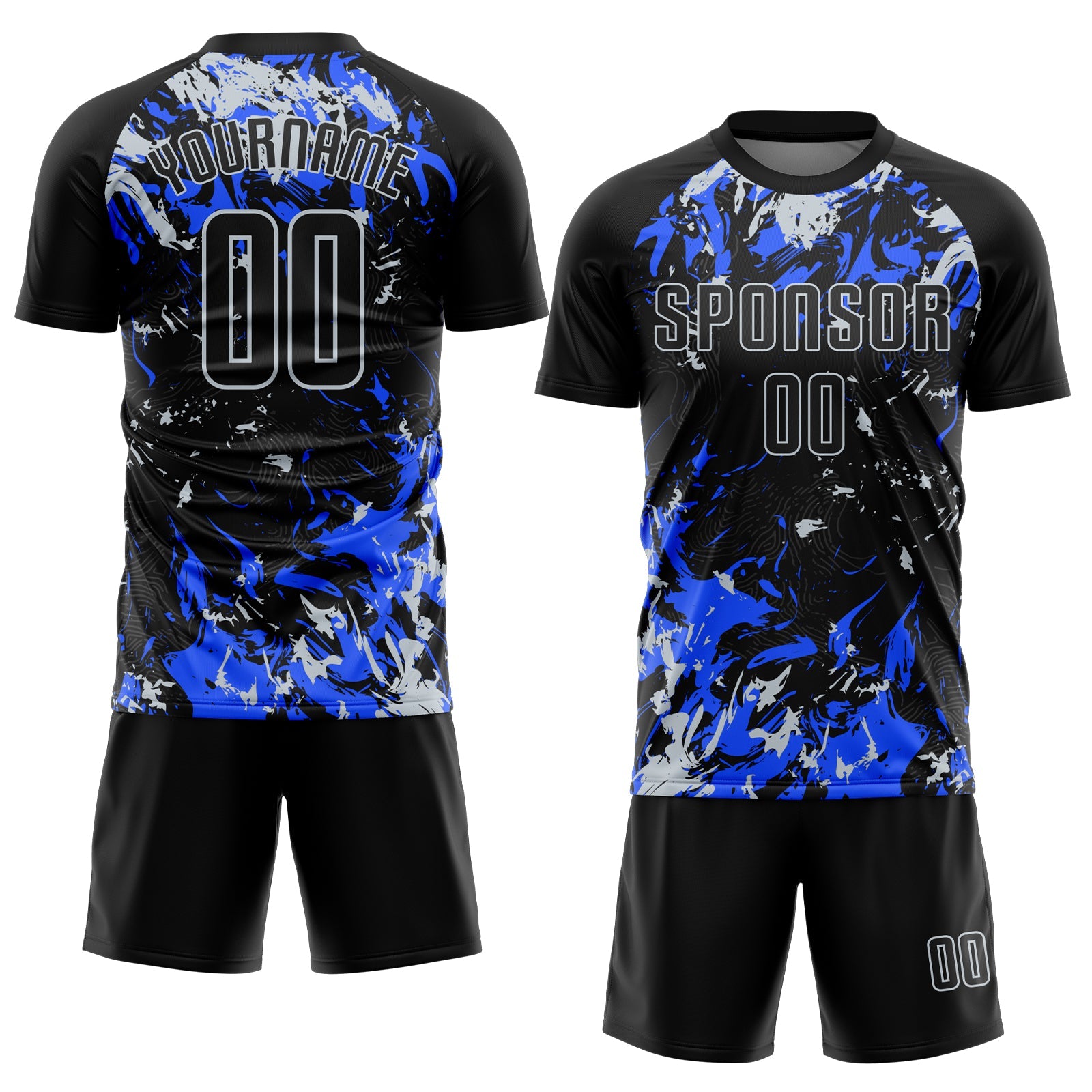 Custom Black Silver-Royal Fluid Art Splash Sublimation Soccer Uniform Jersey