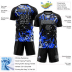 Custom Black Silver-Royal Fluid Art Splash Sublimation Soccer Uniform Jersey