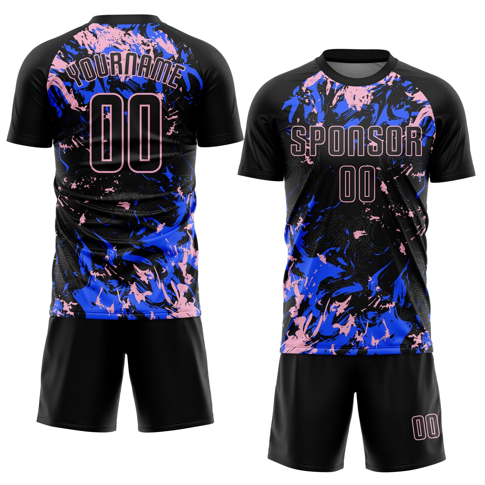 Custom Black Light Pink-Royal Fluid Art Splash Sublimation Soccer Uniform Jersey