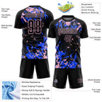 Custom Black Light Pink-Royal Fluid Art Splash Sublimation Soccer Uniform Jersey