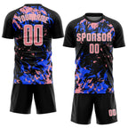 Custom Black Medium Pink Royal-White Fluid Art Splash Sublimation Soccer Uniform Jersey