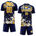 Custom Navy Gold-White Fluid Art Splash Sublimation Soccer Uniform Jersey