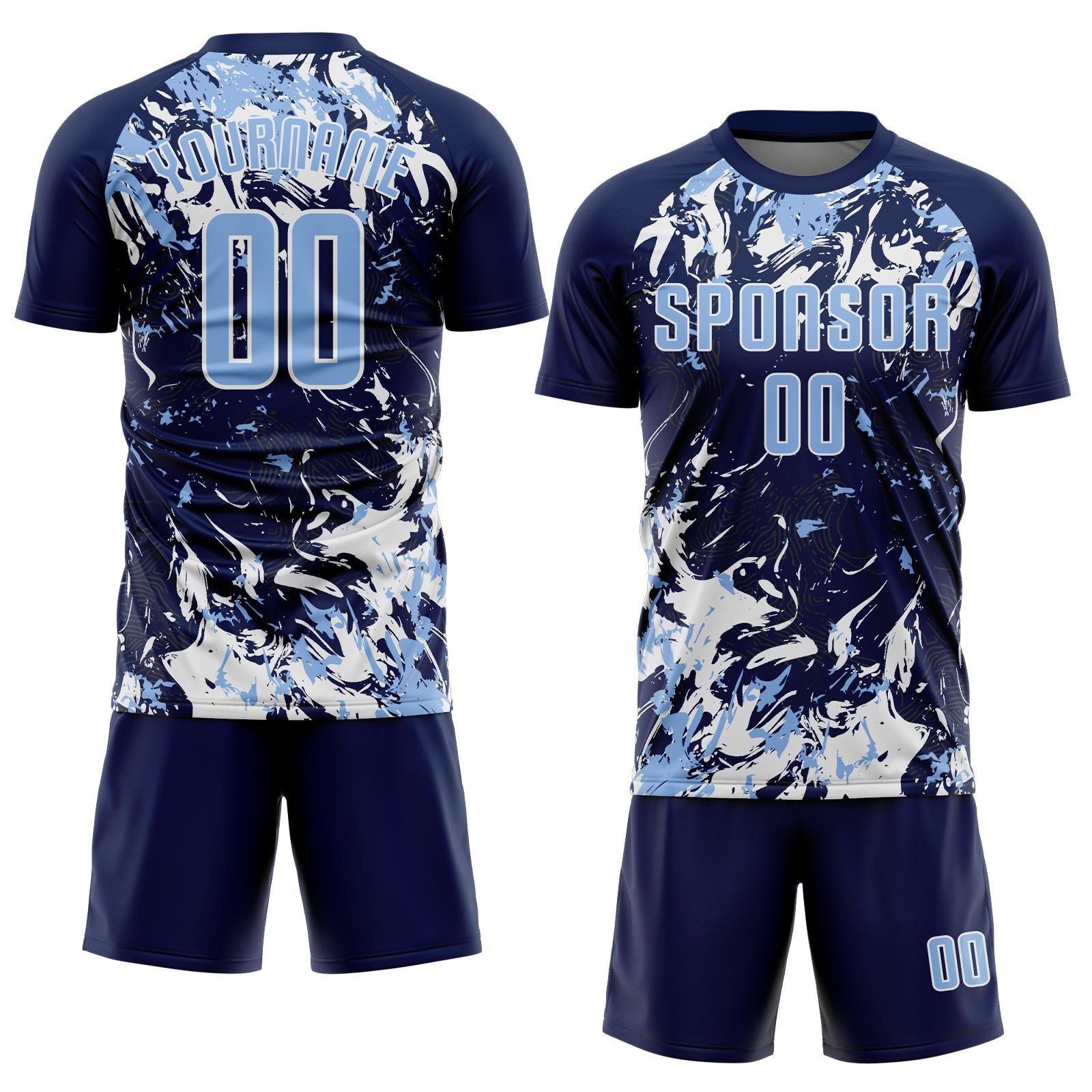 Custom Navy Light Blue-White Fluid Art Splash Sublimation Soccer Uniform Jersey