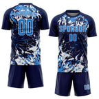 Custom Navy Powder Blue-White Fluid Art Splash Sublimation Soccer Uniform Jersey