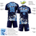 Custom Navy Powder Blue-White Fluid Art Splash Sublimation Soccer Uniform Jersey