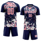 Custom Navy Medium Pink-White Fluid Art Splash Sublimation Soccer Uniform Jersey